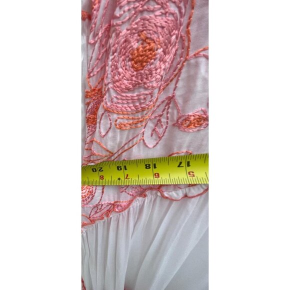 TAJ Sabrina Womens Long Sleeve Embroidered Floral St Barth Dress Red White S - Picture 9 of 11